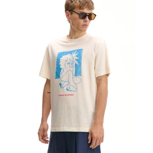 Cropp - T-shirt z autorskim nadrukiem - kremowy