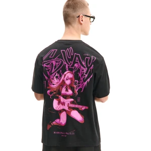 Cropp - T-shirt z dużym nadrukiem na plecach - czarny