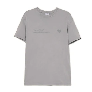 Cropp - T-shirt z efektem sprania i książkowym motywem - jasny szary