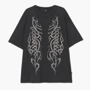 Cropp - T-shirt z efektem sprania i motywem kości - czarny