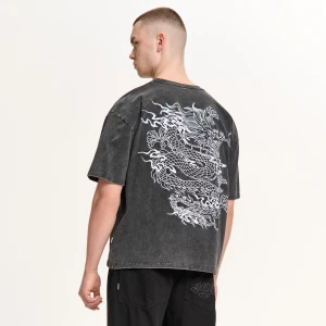 Cropp - T-shirt z efektem sprania i smokiem - czarny