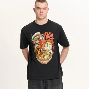 Zdjęcie produktu Cropp - T-shirt z kotem jedzącym ramen - czarny