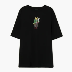 Cropp - T-shirt z lisem jedzącym ramen - czarny