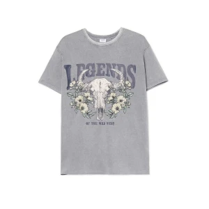 Cropp - T-shirt z motywem dzikiego zachodu - jasny szary