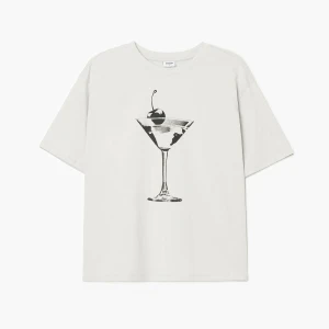 Cropp - T-shirt z motywem kieliszka - jasny szary
