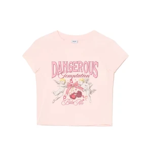 Cropp - T-shirt z motywem wiśni - różowy