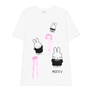 Cropp - T-shirt z wstążkami i nadrukami Miffy - biały