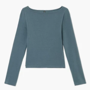 Cropp - Taliowana koszulka longsleeve - surowy granatowy
