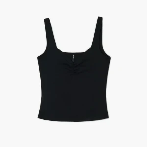 Cropp - Top na ramiączkach z marszczeniem - czarny