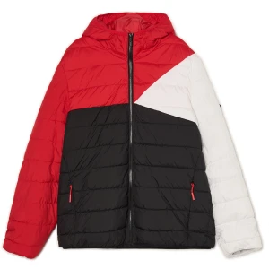 Cropp - Trójkolorowa kurtka puffer z kapturem - czerwony