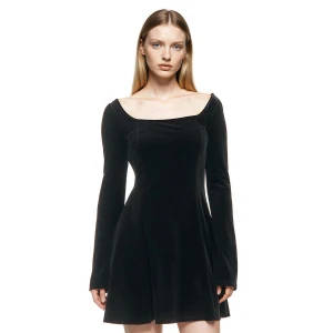 Cropp - Welurowa czarna sukienka mini - czarny