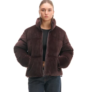 Cropp - Welurowa kurtka puffer z wysokim kołnierzem - brązowy