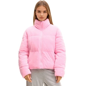 Cropp - Welurowa kurtka puffer z wysokim kołnierzem - różowy