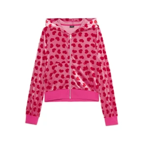 Cropp - Welurowa różowa bluza z sercami - wielobarwny