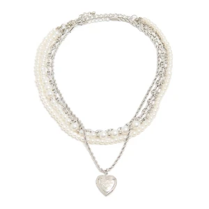Cropp - Wielowarstwowy naszyjnik z serduszkiem - srebrny
