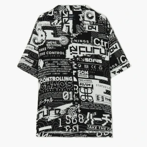 Cropp - Wiskozowa koszula z dystopijnym motywem - czarny