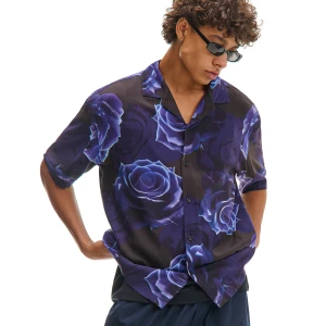 Cropp - Wiskozowa koszula z motywem róż - czarny