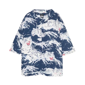 Cropp - Wiskozowa koszula z motywem tygrysa - granatowy