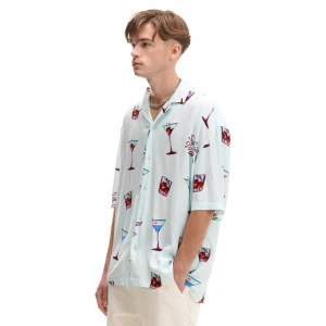 Cropp - Wiskozowa koszula z nadrukiem drinków - błękitny