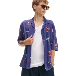 Cropp - Wiskozowa koszula z nadrukiem drinków - surowy granatowy