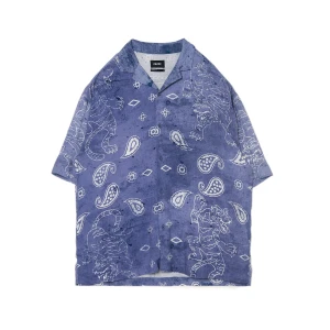 Cropp - Wiskozowa koszula z nadrukiem - granatowy