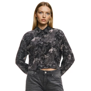 Cropp - Wzorzysta czarna koszula - wielobarwny