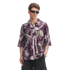 Cropp - Wzorzysta koszula z wiskozą - kasztanowy