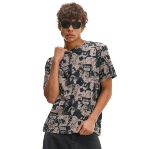 Cropp - Wzorzysta koszulka regular - czarny