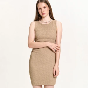 Cropp - Wzorzysta kremowa sukienka midi - kremowy