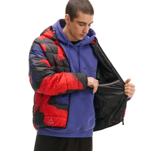 Cropp - Wzorzysta kurtka puffer z kapturem - czerwony