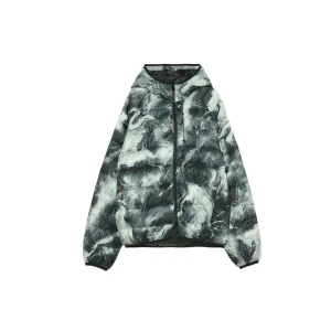 Cropp - Wzorzysta kurtka puffer z kapturem - szary