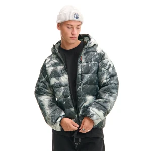 Cropp - Wzorzysta kurtka puffer z kapturem - szary