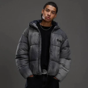 Cropp - Wzorzysta kurtka puffer z kapturem - szary