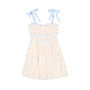 Cropp - Wzorzysta sukienka z wiązanymi ramiączkami - kremowy