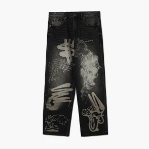 Cropp - Wzorzyste jeansy baggy - czarny