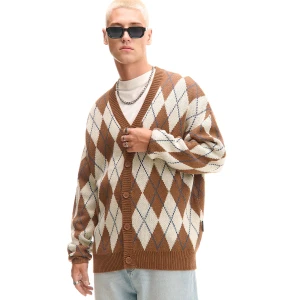 Cropp - Wzorzysty kardigan z guzikami - pomarańczowy