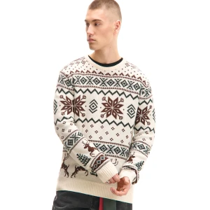Cropp - Wzorzysty świąteczny sweter - kremowy