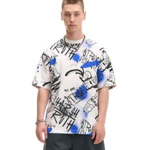 Cropp - Wzorzysty T-shirt w stylu graffiti - biały