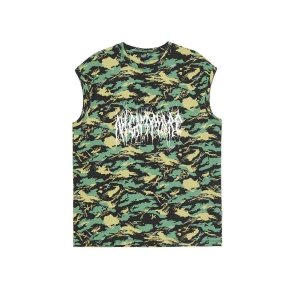 Cropp - Wzorzysty tank top z napisem - czarny