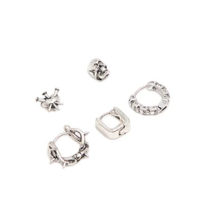 Cropp - Zestaw kolczyków w punkowym stylu - srebrny