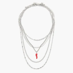 Cropp - Zestaw naszyjników z zawieszką papryczki chilli - srebrny