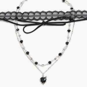 Cropp - Zestaw naszyjników z zawieszką serca - czarny