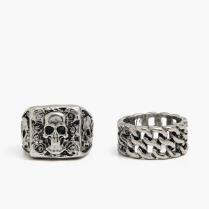 Cropp - Zestaw pierścieni z czaszkami - srebrny