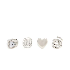 Cropp - Zestaw pierścionków z motywem serca i spirali - srebrny
