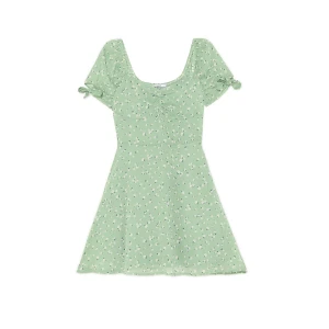 Cropp - Zielona sukienka mini w kwiaty - niebieski