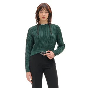 Cropp - Zielony sweter z warkoczowym splotem - zielony