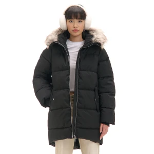 Cropp - Zimowy pikowany płaszcz z kapturem - czarny