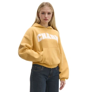 Cropp - Żółta bluza z kapturem i napisem - żółty