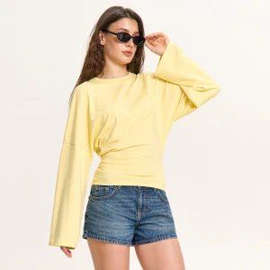 Cropp - Żółta bluzka kimono z długimi rękawami - żółty