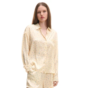 Cropp - Żółta satynowa koszula w kwiaty - żółty